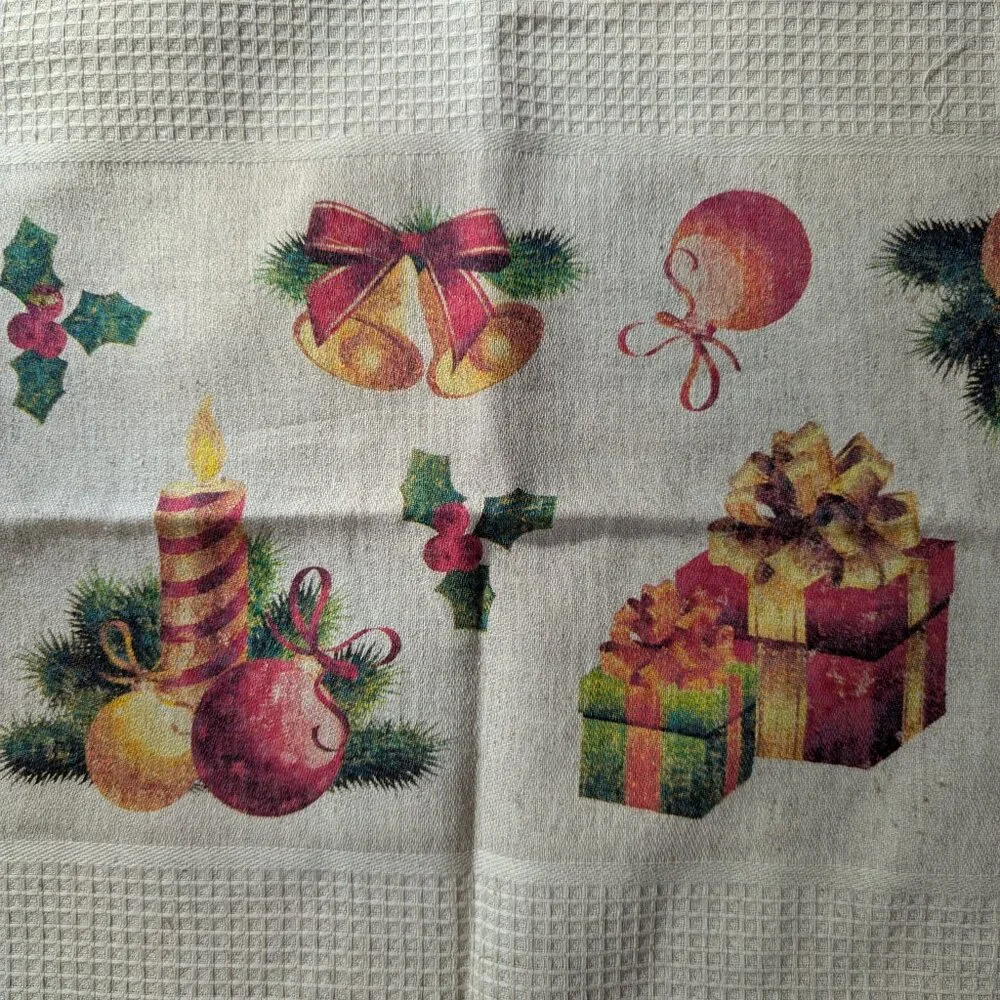 Christmas Kitchen Towels Vintage Style 100% Linen NEW